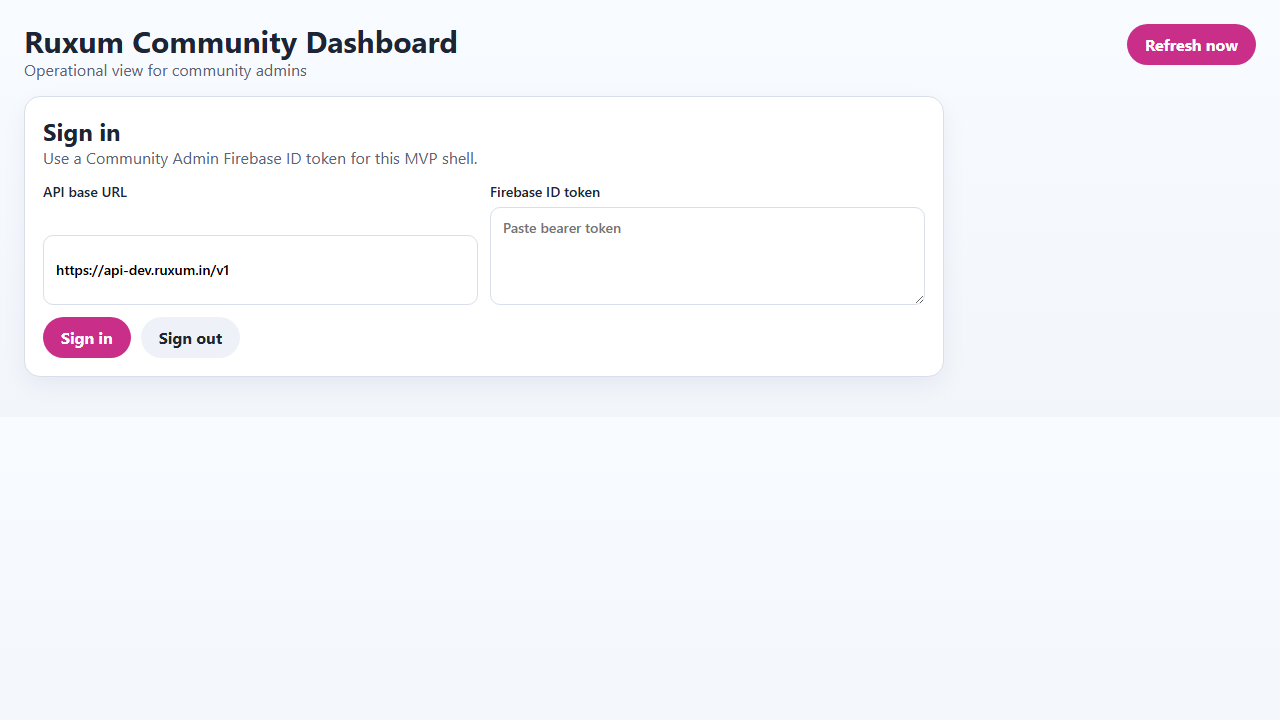 Ruxum Community Dashboard shell screenshot