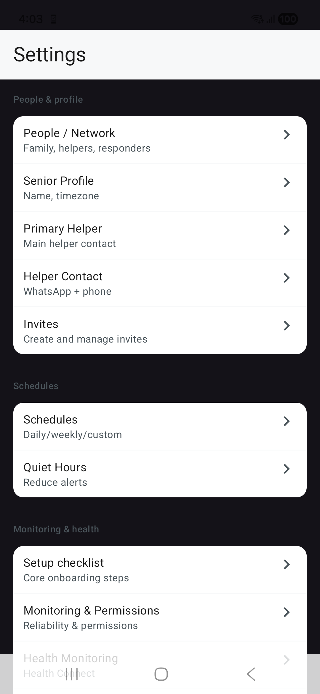 Ruxum release settings overview screen